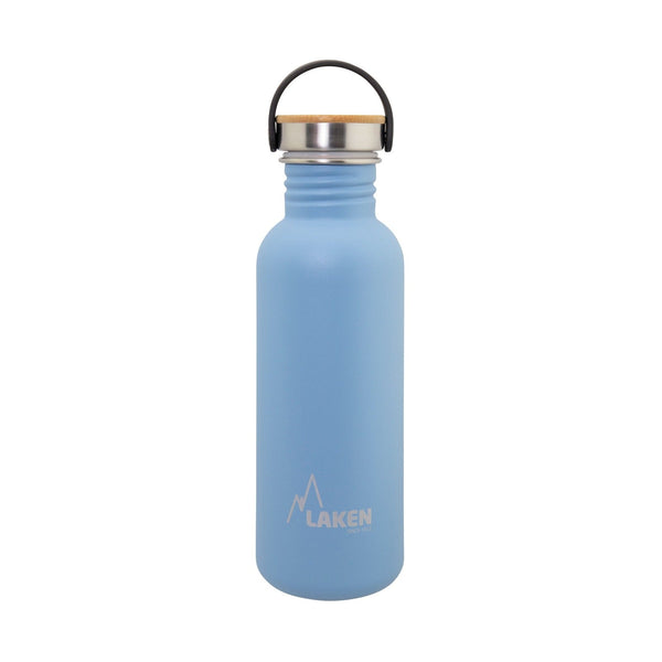 LAKEN Basic Steel Bambú - Botella de Agua 0.75L en Acero Inoxidable con Asa. Azul