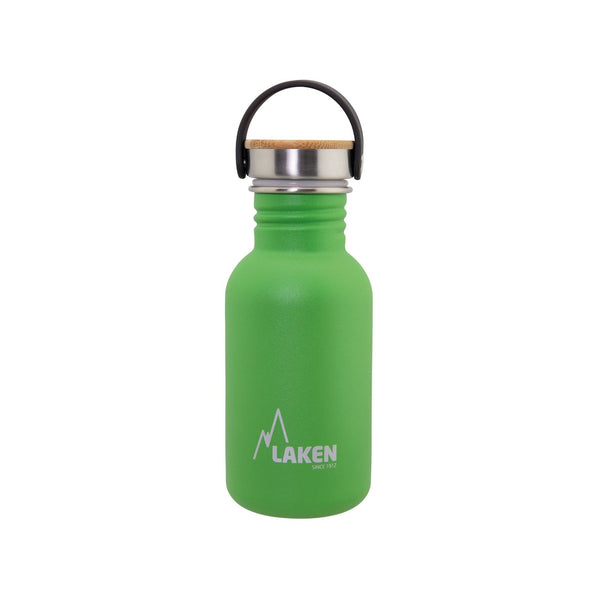 LAKEN Basic Steel Bambú - Botella de Agua 0.5L en Acero Inoxidable con Asa. Verde