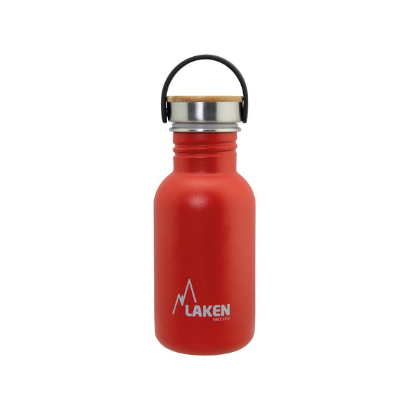 LAKEN Basic Steel Bambú - Botella de Agua 0.5L en Acero Inoxidable con Asa. Rojo