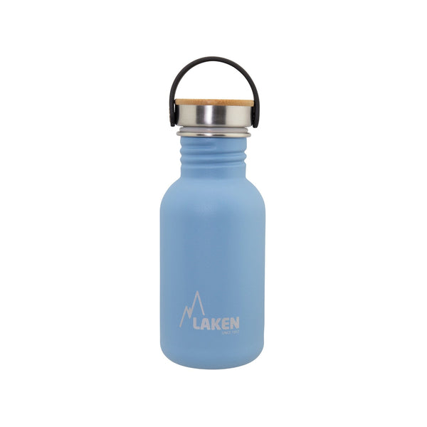LAKEN Basic Steel Bambú - Botella de Agua 0.5L en Acero Inoxidable con Asa. Azul