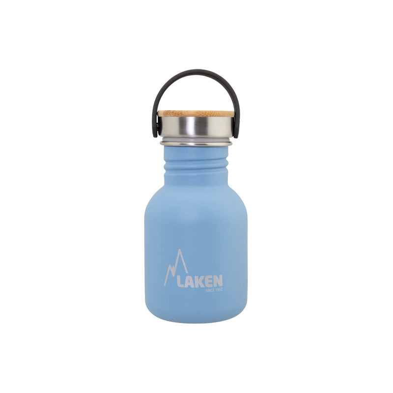 LAKEN Basic Steel Bambú - Botella de Agua 0.35L en Acero Inoxidable con Asa. Azul