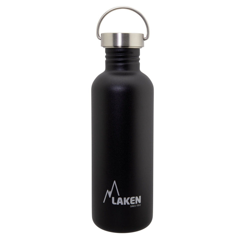 LAKEN Basic Steel Vintage - Botella de Agua 1L en Acero Inoxidable con Asa. Negro