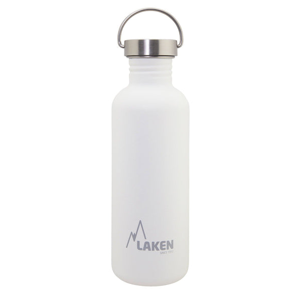 LAKEN Basic Steel Vintage - Botella de Agua 1L en Acero Inoxidable con Asa. Blanco