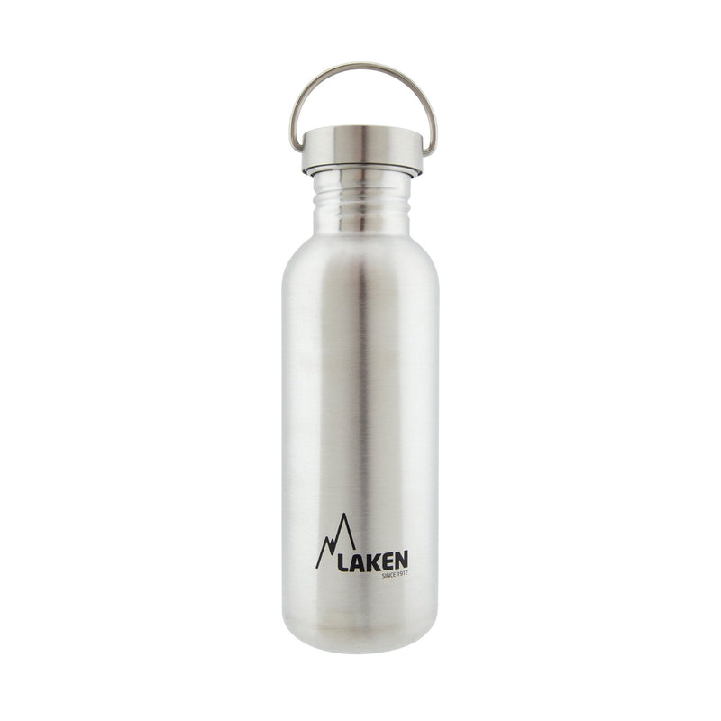 LAKEN Basic Steel Vintage - Botella de Agua 0.75L en Acero Inoxidable con Asa. Plata