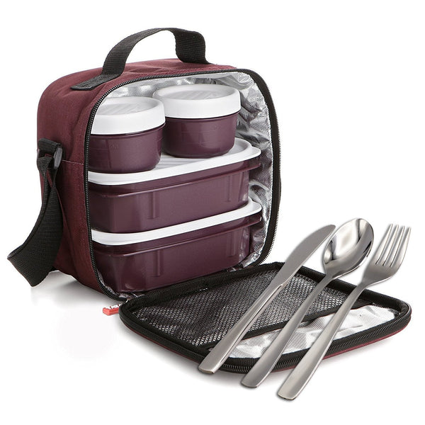 TATAY Kit Bolsa Térmica Porta Alimentos Urban Food y Cubiertos Niquel-Free, Burdeos