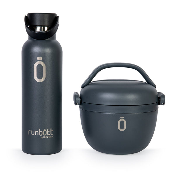 RUNBOTT Lunch Plus - Kit Termo Porta Alimentos y Botella Térmica Sport. Antracita