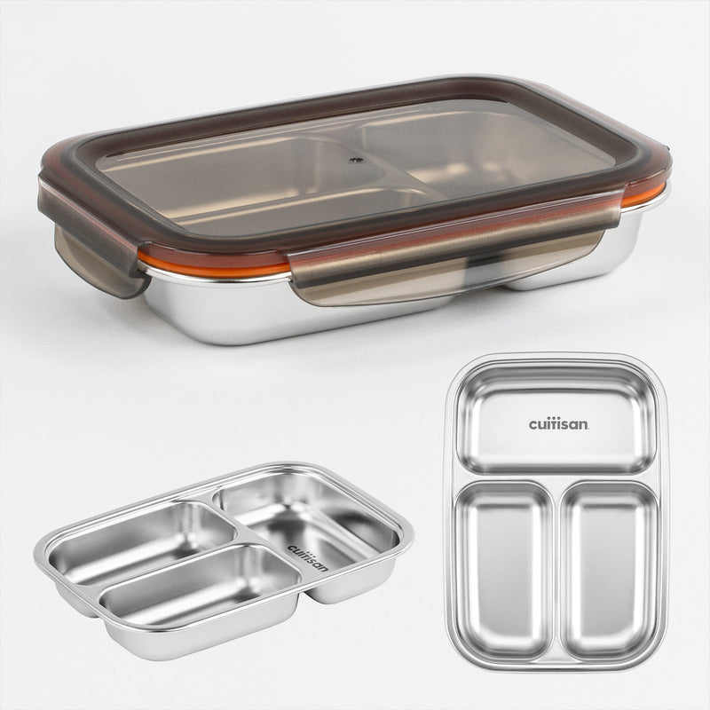Cuitisan TO GO - Recipiente Rectangular Compartimentado 0.56L en Cromosteel. Apto Microondas