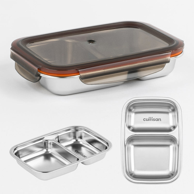 Cuitisan TO GO - Recipiente Rectangular Compartimentado 0.7L en Cromosteel. Apto Microondas