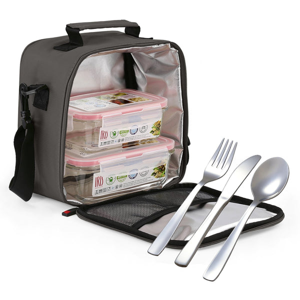 IRIS Basic - Bolsa Térmica Porta Alimentos 3.8L con Recipientes y Cubiertos Incluidos. Gris