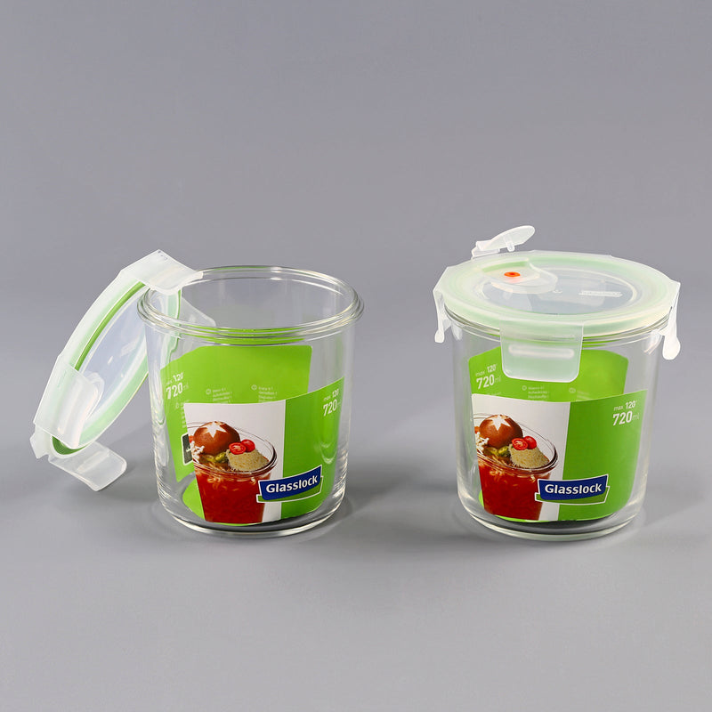 Glasslock AIR Recipiente Redondo Alto de 720ml con Cierre Hermético y Válvula