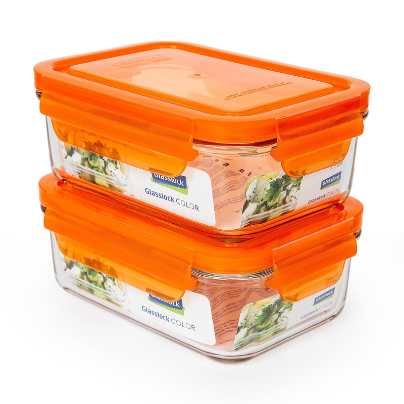 Pack 2 Recipientes Herméticos Glasslock Classic Microondas 715 ml. Naranja