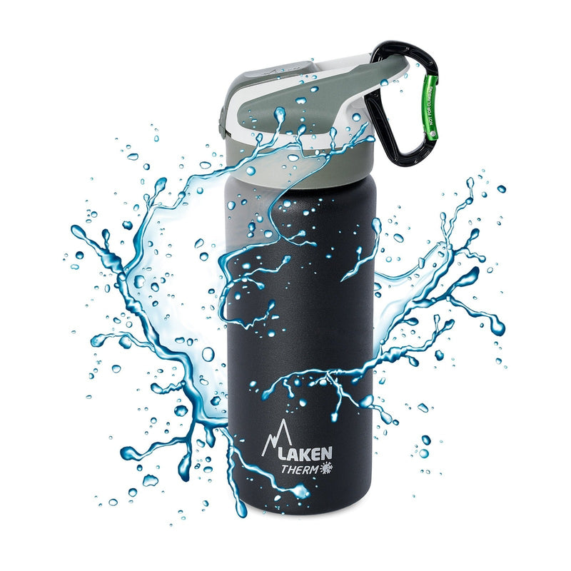 LAKEN Summit - Botella Térmica con Boquilla 0.5L en Acero Inoxidable. Negro
