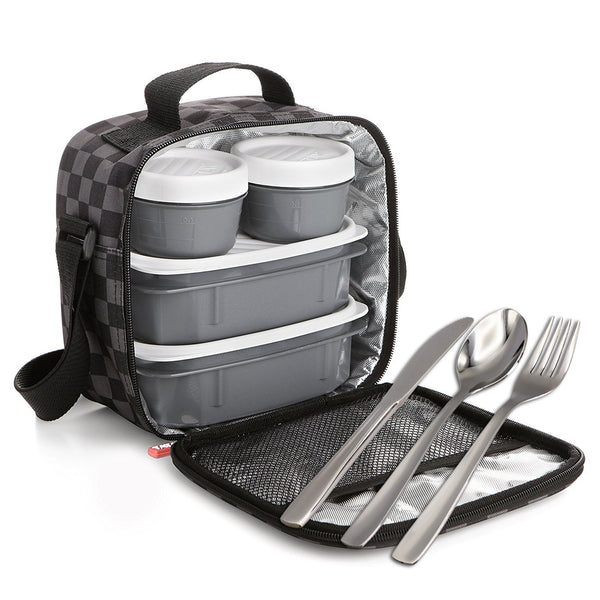 TATAY Kit Bolsa Térmica Porta Alimentos Urban Food y Cubiertos Niquel-Free, Chess