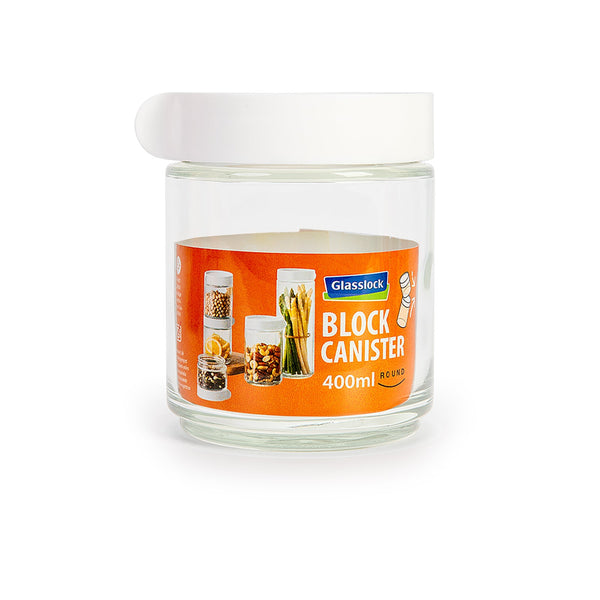 Glasslock Block Canister - Recipiente Hermético Redondo 400ml Vidrio Templado