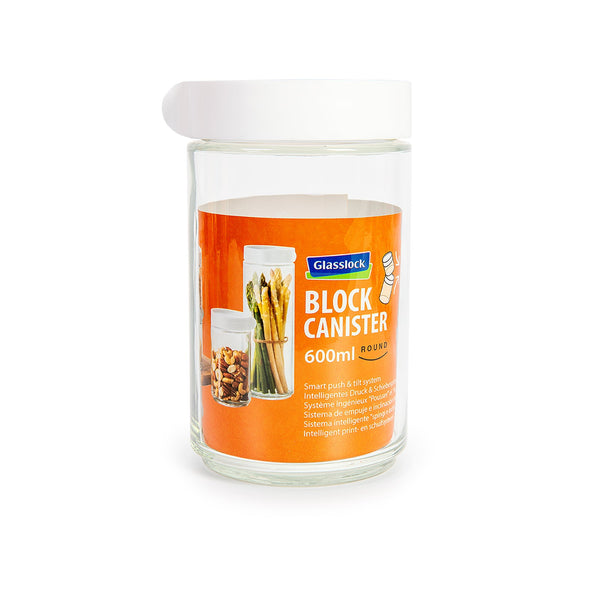 Glasslock Block Canister - Recipiente Hermético Redondo 600ml Vidrio Templado