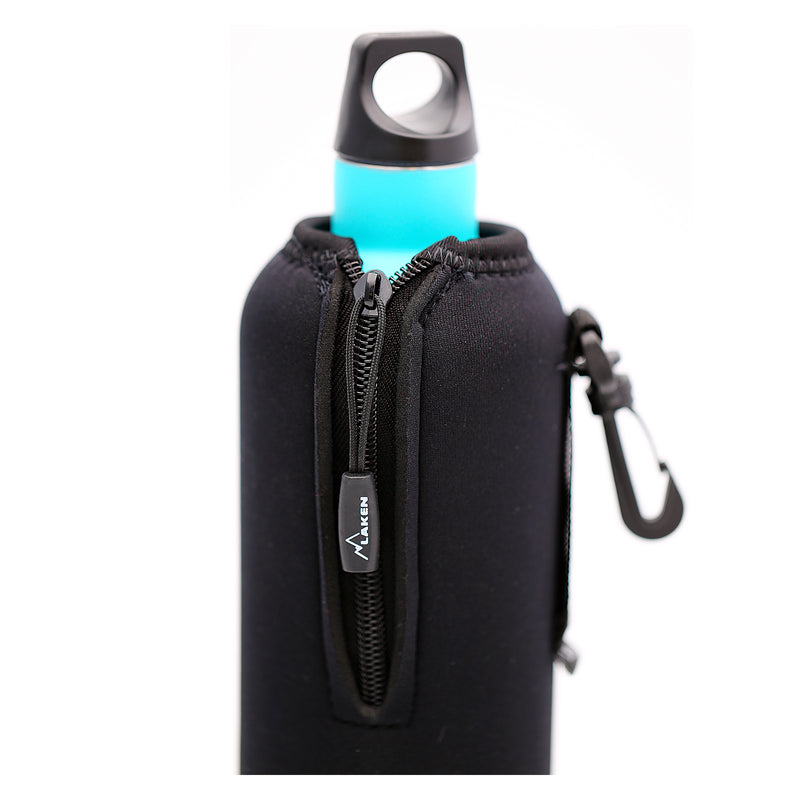 LAKEN - Funda de Neopreno para Botellas de 1L con Mosquetón y Trabilla. Azul