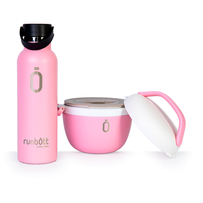 RUNBOTT Lunch Plus - Kit Termo Porta Alimentos y Botella Térmica Sport. Rosa