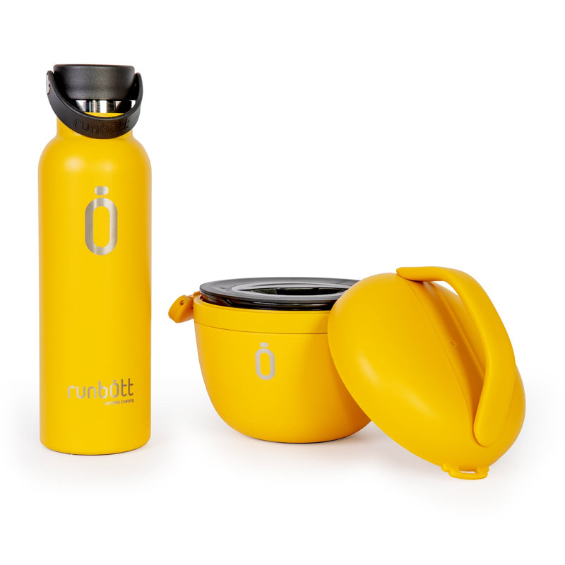 RUNBOTT Lunch Plus - Kit Termo Porta Alimentos y Botella Térmica Sport. Mostaza
