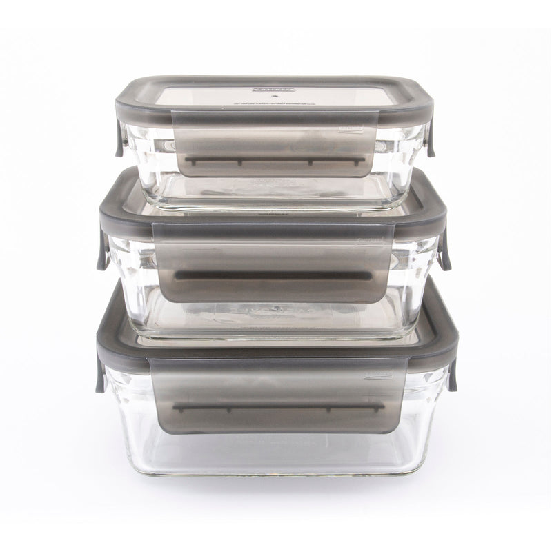 Glasslock Oven Smart - Lote de 3 Recipientes Rectangulares en Vidrio Templado, Aptos Horno