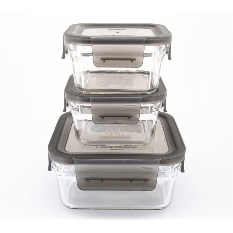 Glasslock Oven Smart - Lote de 3 Recipientes Cuadrados en Vidrio Templado, Aptos Horno