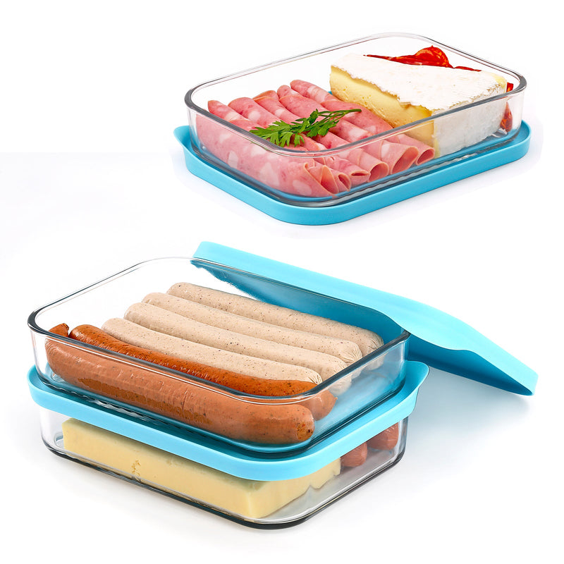 Glasslock Cheese - Recipiente Rectangular en Vidrio para Quesos y Embutidos, 1050 ml