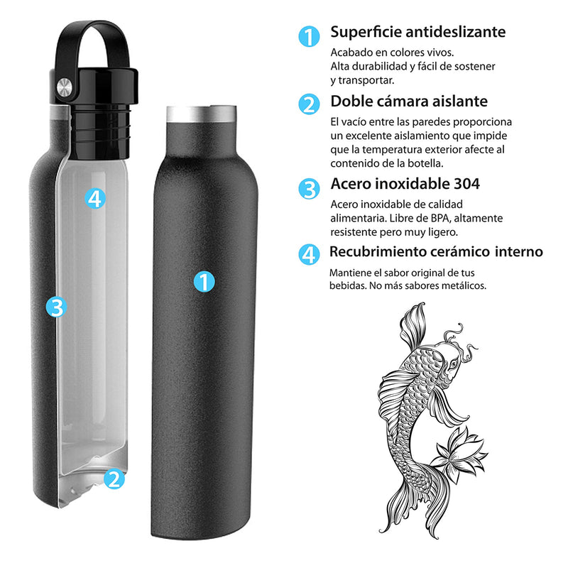 Runbott Fish Koi - Botella Térmica Sport de 0.6L con Interior Cerámico. Lavanda