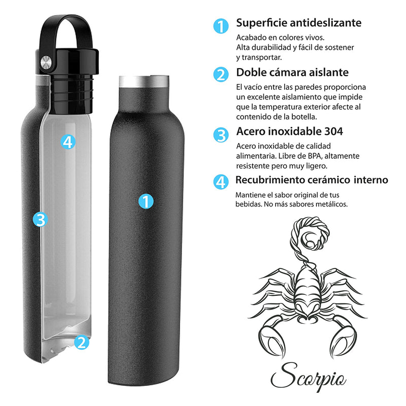 Runbott Zodiac - Botella Térmica Sport de 0.6L con Interior Cerámico. Escorpio Lila