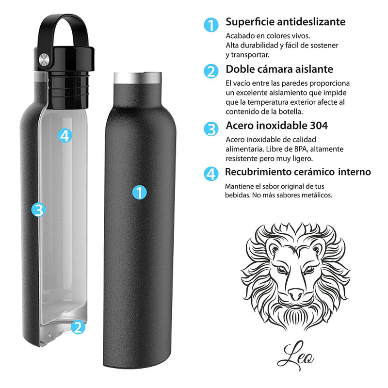 Runbott Zodiac - Botella Térmica Sport de 0.6L con Interior Cerámico. Leo Esmeralda