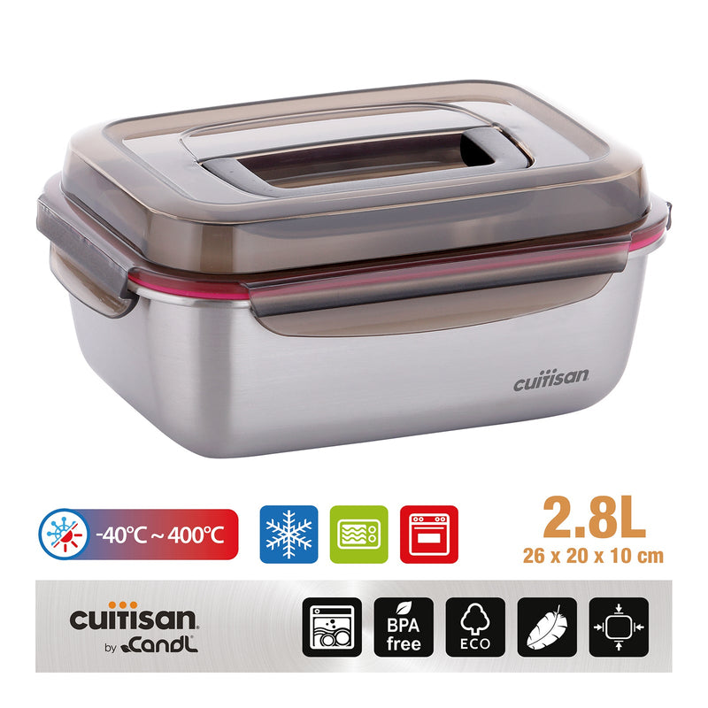 Cuitisan Flora Handy - Recipiente Hermético 2.8L en Acero Inoxidable. Apto Microondas