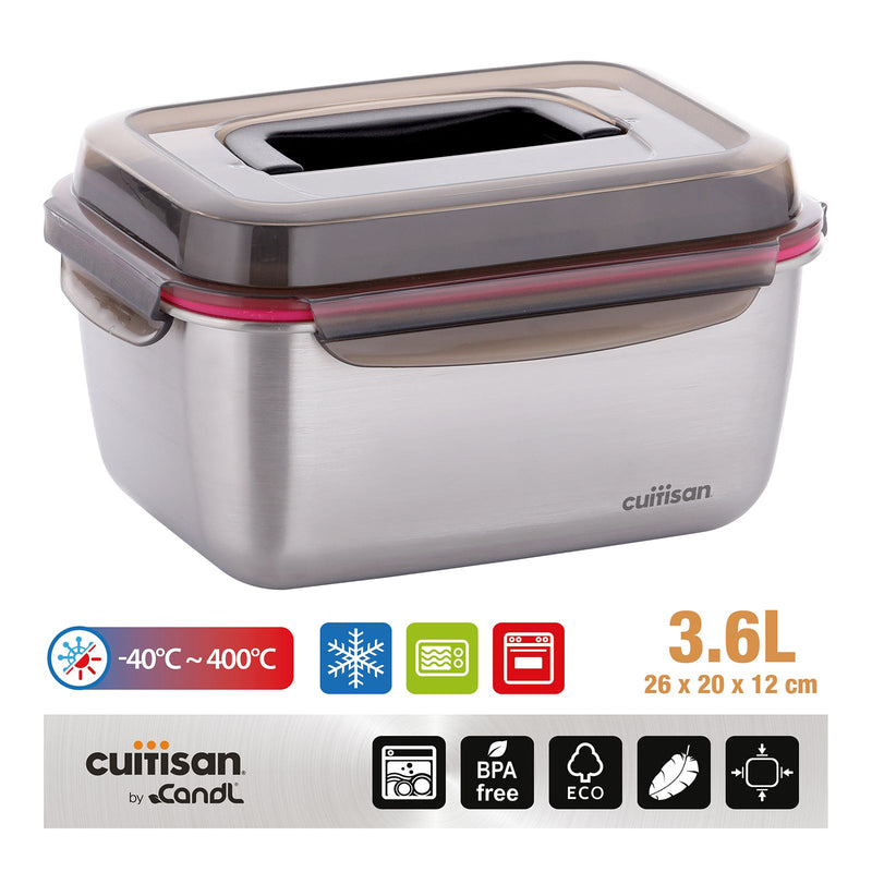 Cuitisan Flora Handy - Recipiente Hermético 3.6L en Acero Inoxidable. Apto Microondas