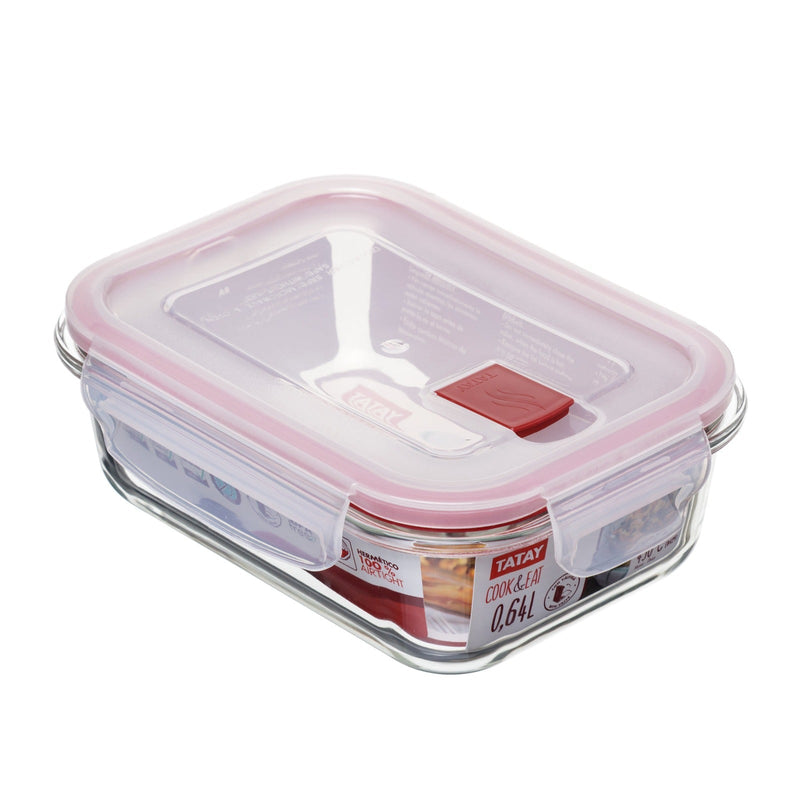 TATAY Cook & Eat - Recipiente Hermético Rectangular de 0.64L en Vidrio Apto Horno