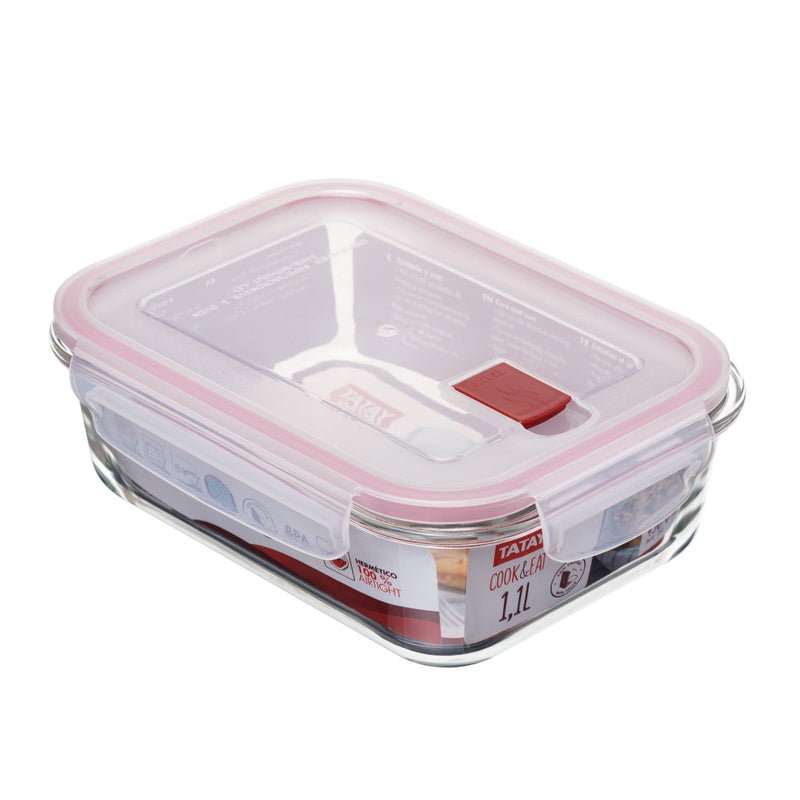 TATAY Cook & Eat - Recipiente Hermético Rectangular en 1.1L en Vidrio Apto Horno