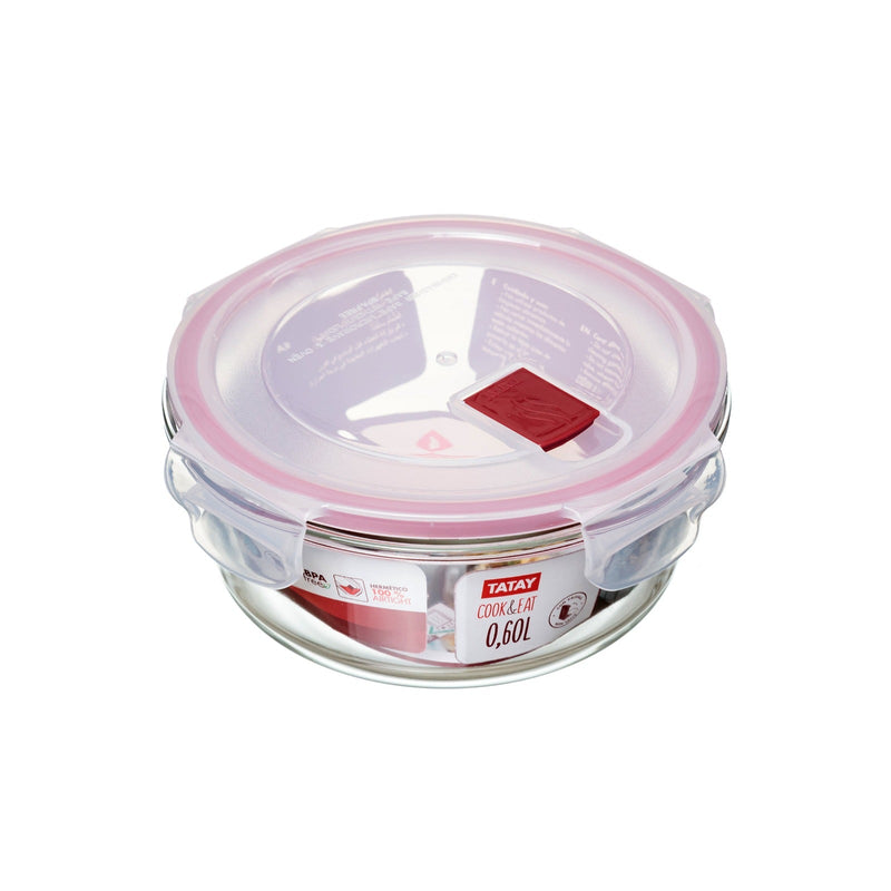 TATAY Cook & Eat - Recipiente Hermético Redondo de 0.6L en Vidrio Apto Horno