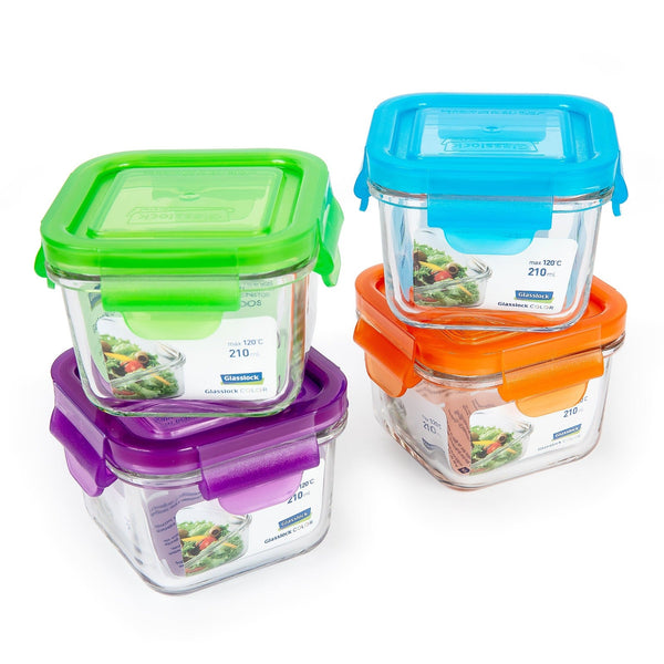 Pack 4 Recipientes Herméticos Glasslock Classic Microondas 210 ml. 4 Colores