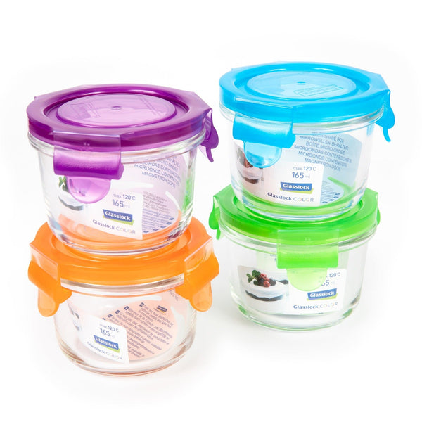 Pack 4 Recipientes Herméticos Glasslock Classic Microondas 165ml. 4 Colores
