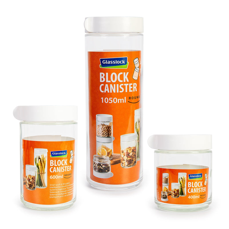 Glasslock Block Canister - Recipiente Hermético Redondo 1050ml Vidrio Templado 