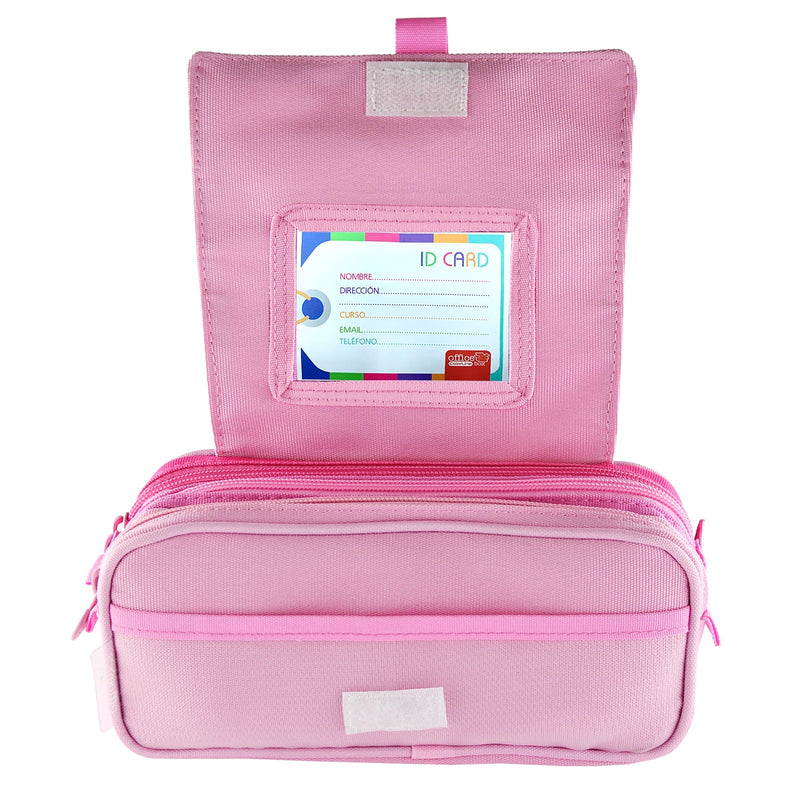 Estuche Portatodo Triple de Tres Cremalleras para Material Escolar o Neceser. Blush Pastel