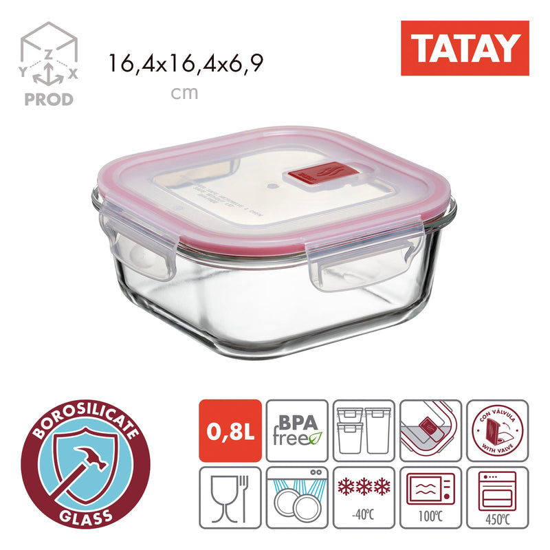 TATAY Cook & Eat - Lote de 3 Recipientes Herméticos en Vidrio Apto Horno