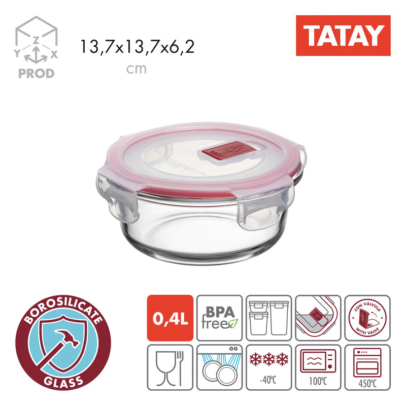 TATAY Cook & Eat - Lote de 3 Recipientes Herméticos en Vidrio Apto Horno