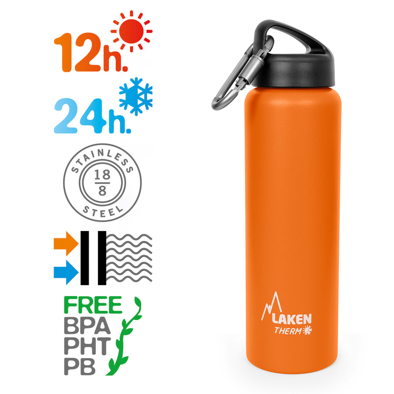LAKEN Classic - Botella Térmica de Boca Ancha 1L en Acero Inoxidable. Naranja