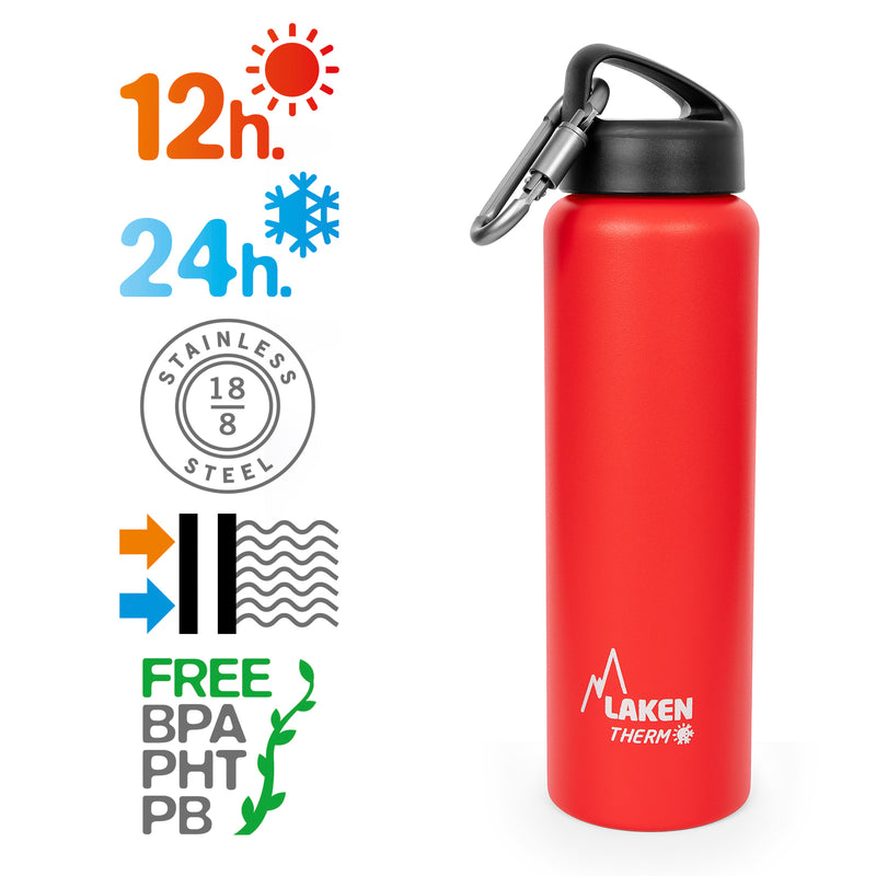 LAKEN Classic - Botella Térmica de Boca Ancha 1L en Acero Inoxidable. Rojo