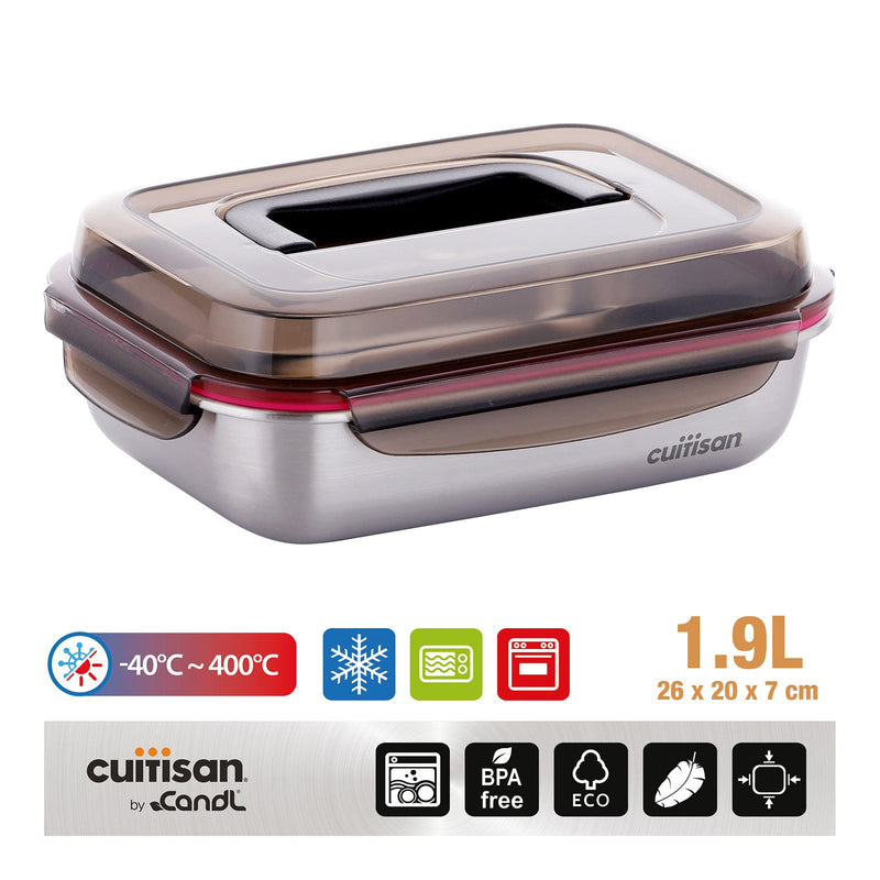 Cuitisan Flora Handy - Recipiente Hermético 1.9L en Acero Inoxidable. Apto Microondas