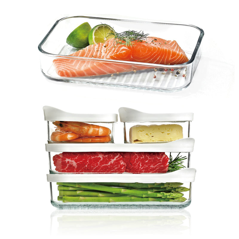 Glasslock Cheese - Recipiente Rectangular en Vidrio para Quesos y Embutidos, 1050 ml