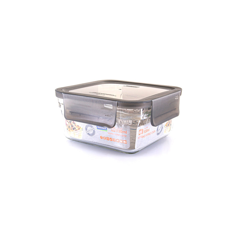 Glasslock Oven Smart - Recipiente Cuadrado en Vidrio Templado, Apto Horno, 1130 ml