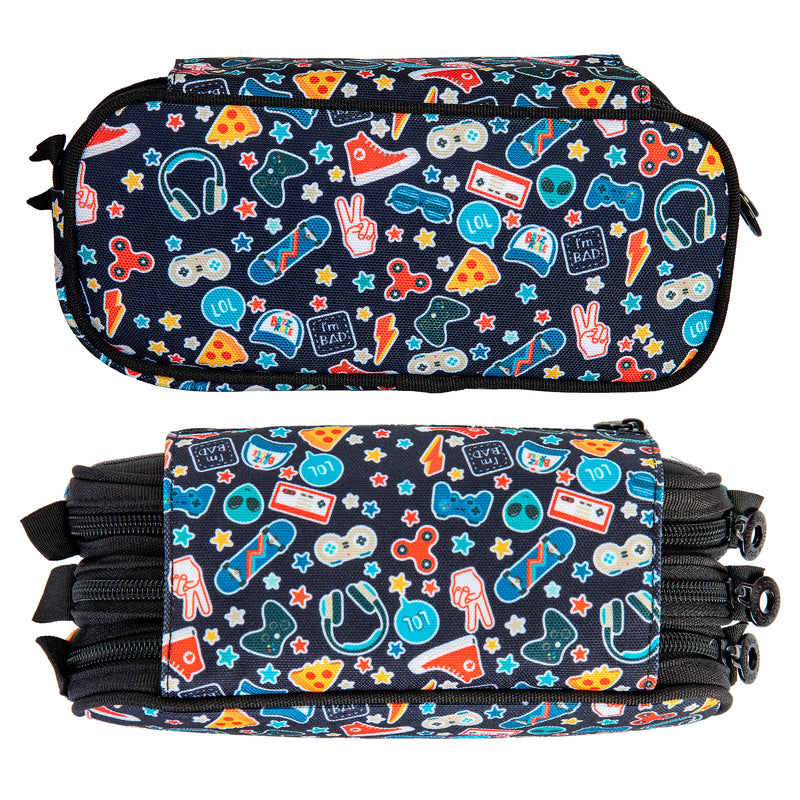 Estuche Portatodo Triple de Tres Cremalleras para Material Escolar o Neceser. Boys T2