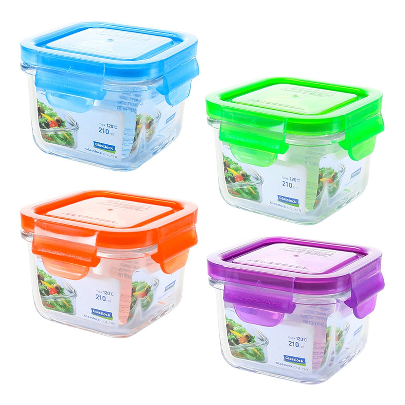 Pack 4 Recipientes Herméticos Glasslock Classic Microondas 210 ml. 4 Colores