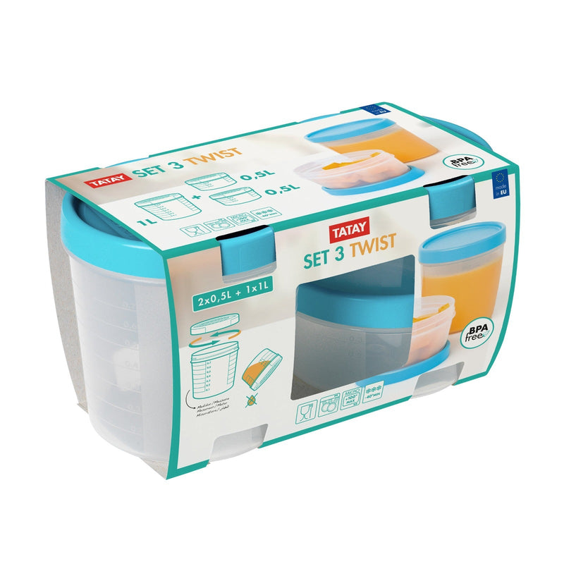 Pack 2+1 Tatay Contenedor Redondo con Rosca Twist 0.5L + 1L Azul