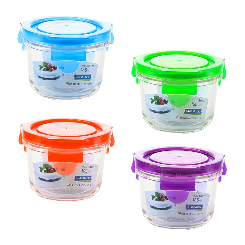 Pack 4 Recipientes Herméticos Glasslock Classic Microondas 165ml. 4 Colores