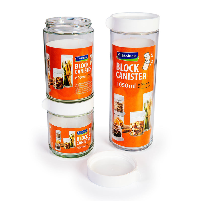 Glasslock Block Canister - Recipiente Hermético Redondo 1050ml Vidrio Templado 