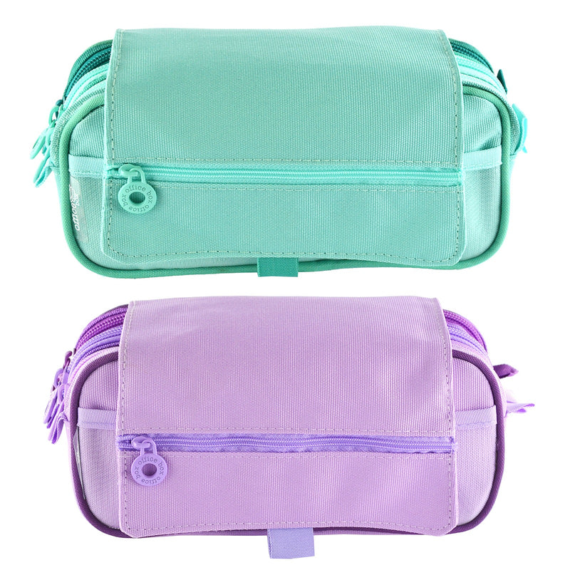 Estuche Portatodo Triple de Tres Cremalleras para Material Escolar o Neceser. Blush Pastel